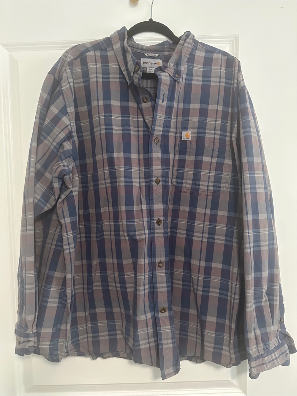 Carhartt Men’s Plaid Button-Down Shirt in Blue and Brown